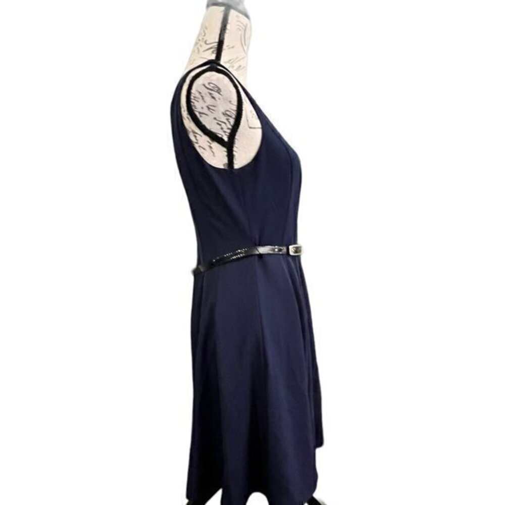 NY&C Womens Fit & Flare Dress Size 4 Sleeveless Belted Lined Full Skirt Blue EUC - Picture 6 of 15
